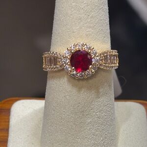 AAA CZ Round Baguette Ring 18k Yellow Gold Filled